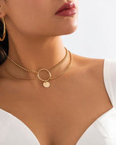 Minimalist Layered Sequin Ring Charm Choker Necklace